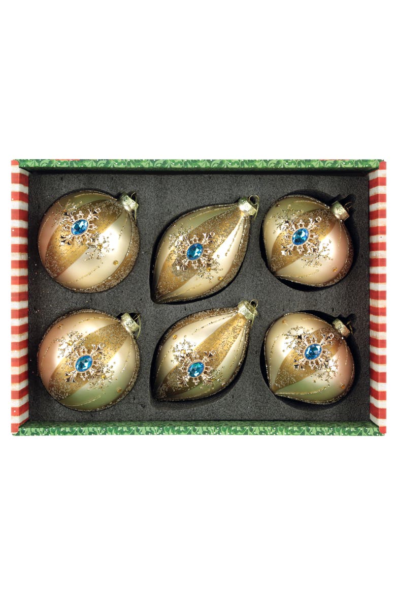 Christmas Jeweled Ornament, Box of 6, Alternate, color, Champagne Gold