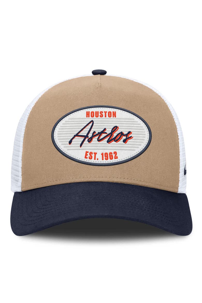 Men's Nike  Khaki/Navy Houston Astros Rise A-Frame Trucker Adjustable Hat, Alternate, color, Khaki