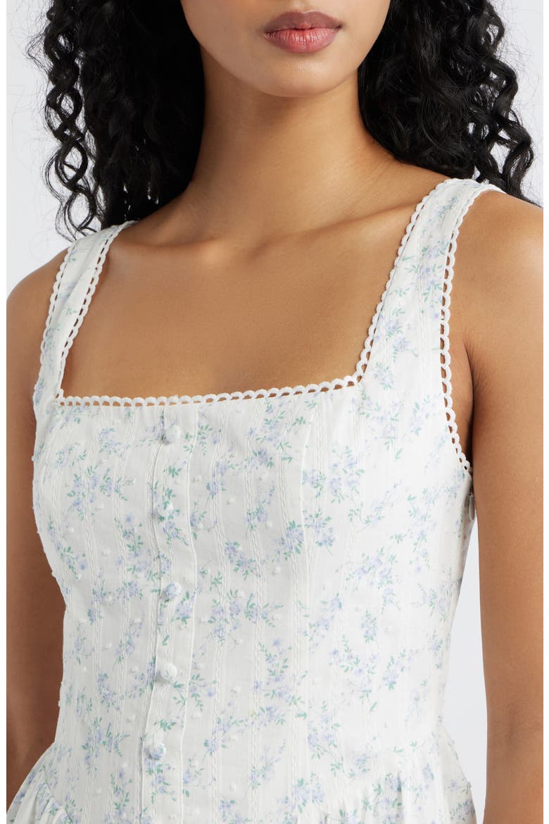 Becca Ditsy Floral Swiss Dot A-Line Midi Dress, Alternate, color, MINT/ BLUE MULTI