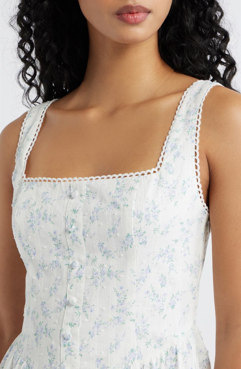 Lulus Becca Ditsy Floral Swiss Dot A-Line Midi Dress, Alternate, color, Mint/ Blue Multi