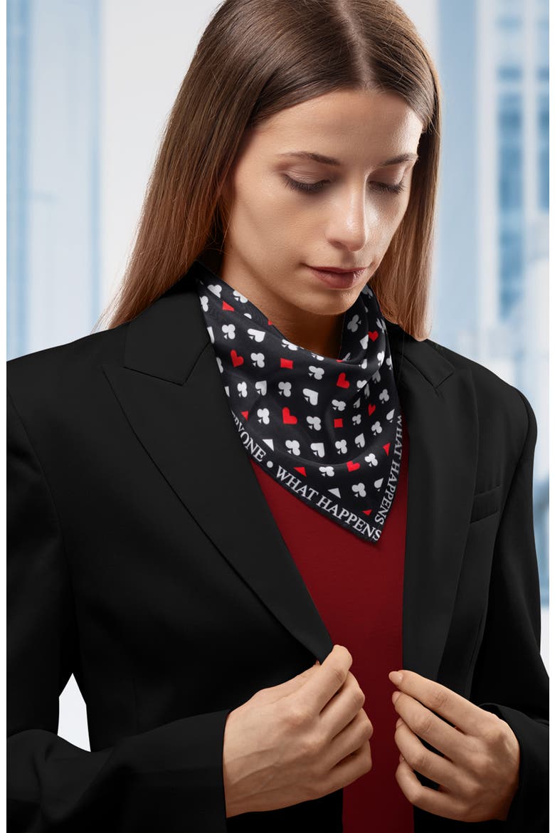 Card Suits Vegas Print Satin Scarf, Alternate, color, BLACK