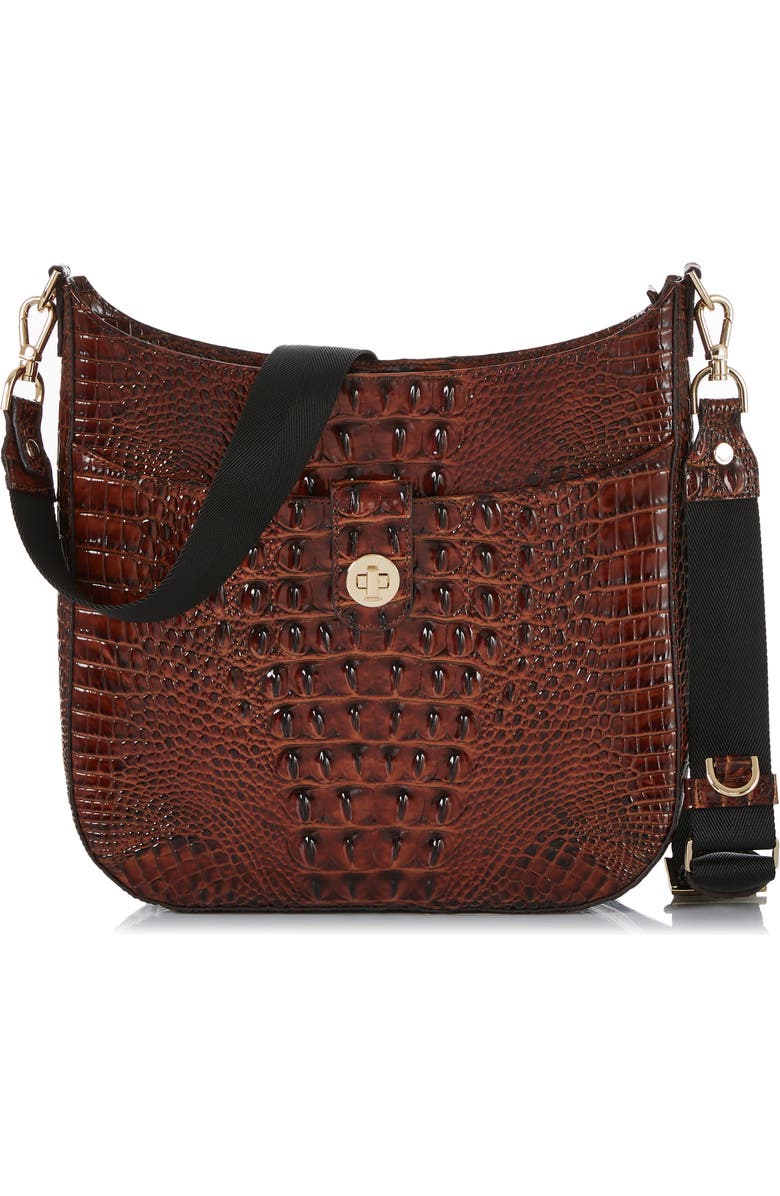 Brahmin Leia Croc Embossed Leather Crossbody Bag, Main, color, Pecan