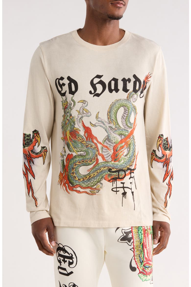Rhinestone Dragon Long Sleeve Graphic T-Shirt, Main, color, IVORY