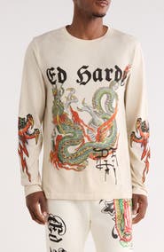 Ed Hardy Rhinestone Dragon Long Sleeve Graphic T-Shirt