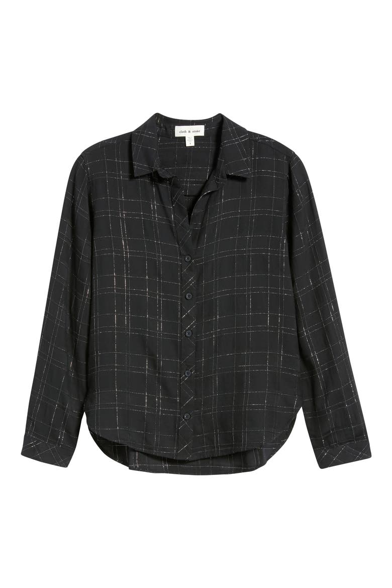 Metallic Check Button-Up Shirt, Alternate, color, BLACK LUREX
