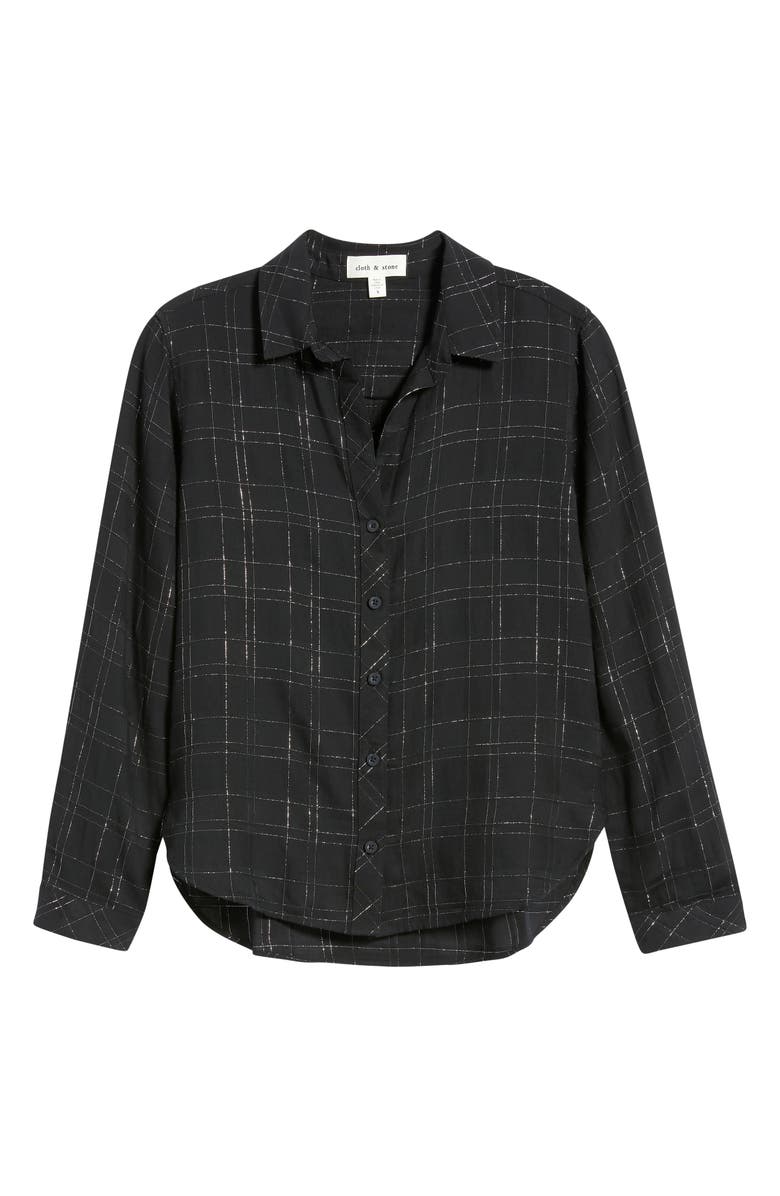 Cloth & Stone Metallic Check Button-Up Shirt, Main, color, Black Lurex