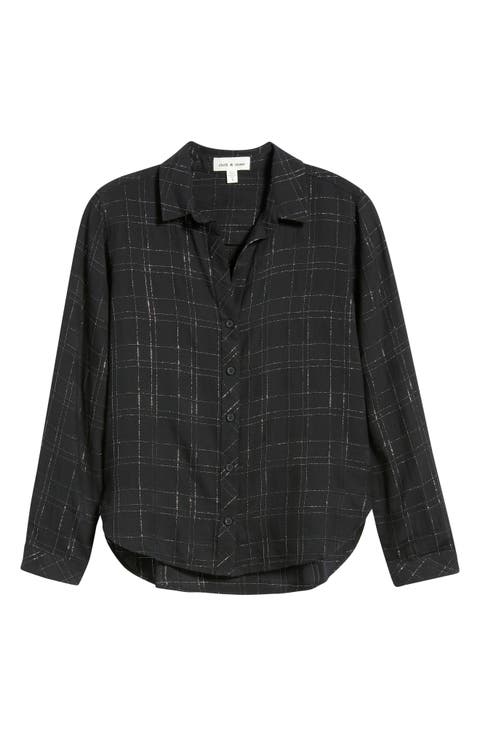 Metallic Check Button-Up Shirt