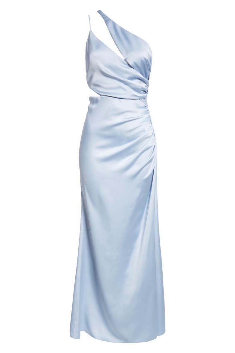Kaydence One-Shoulder Cutout Detail Satin Sheath Gown, Alternate, color, CRYSTAL BLUE