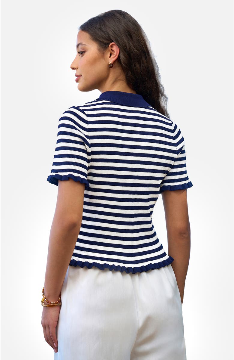 Yumi Nautical Striped Knitted Top, Alternate, color, Navy