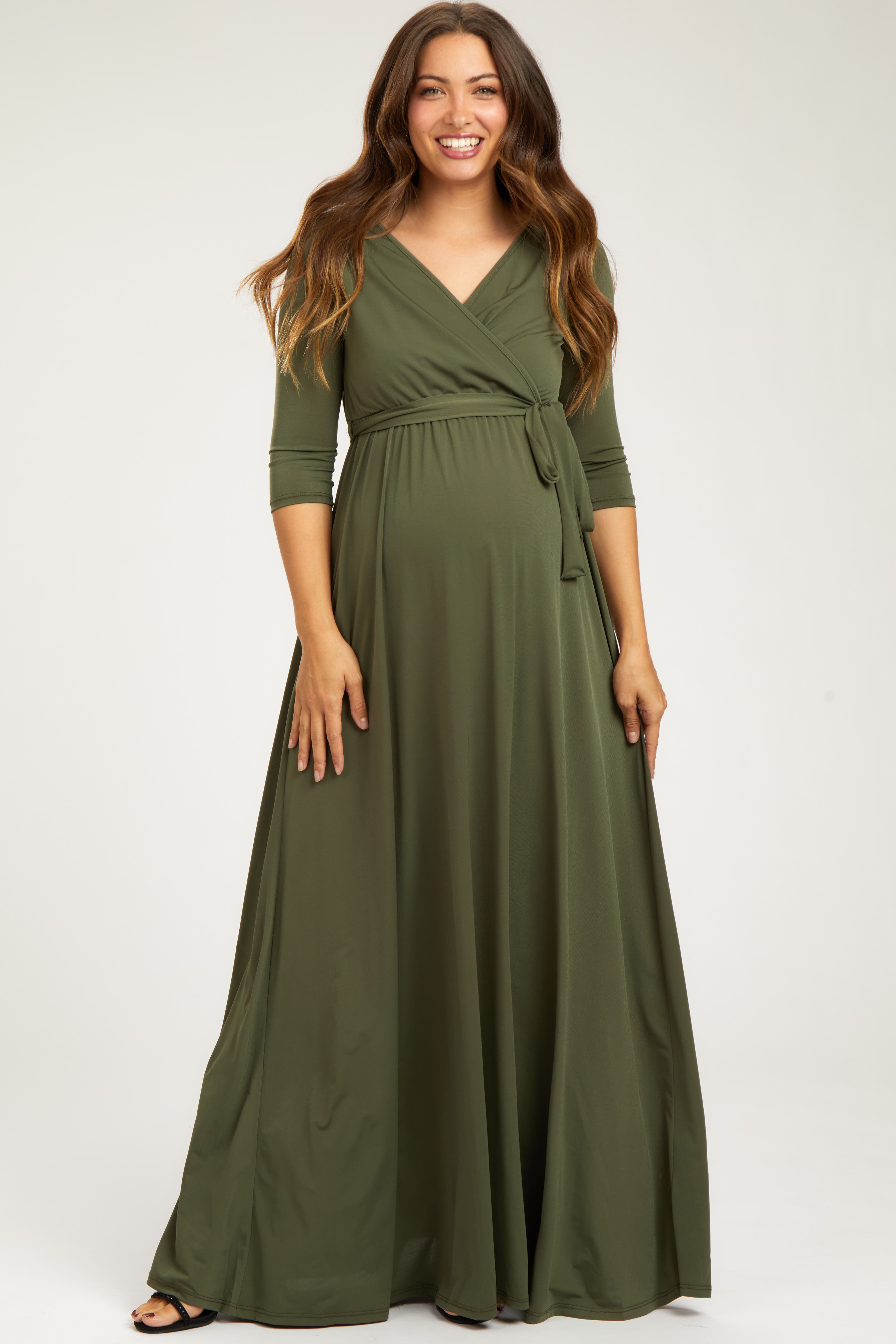 Draped 3/4 Sleeve Maxi Dress - image 2