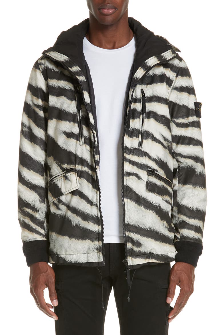 Zebra Print Hooded Jacket, Main, color, BEIGE