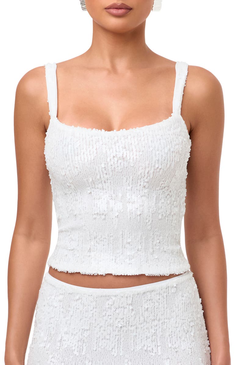 Naked Wardrobe Sequin Embellished Tank Top, Main, color, White