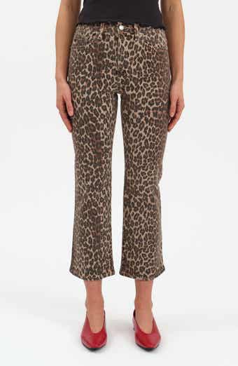 DAZE Shy Leopard Print Kick Flare Jeans