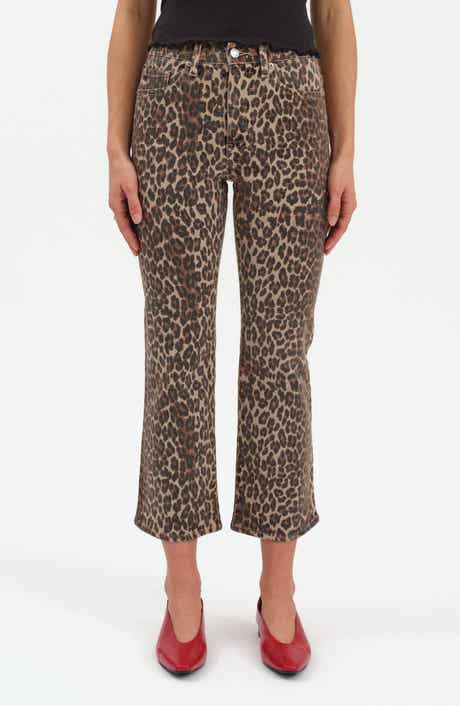 DAZE Shy Leopard Print Kick Flare Jeans