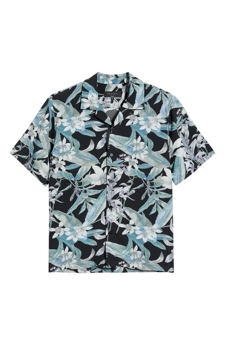rag & bone Avery Tropical Floral Camp Shirt, Alternate, color, Blacktropi
