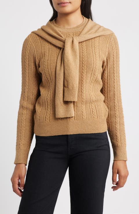 Cable Stitch Twofer Tie Sleeve Sweater