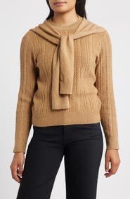 Wit & Wisdom Cable Stitch Twofer Tie Sleeve Sweater