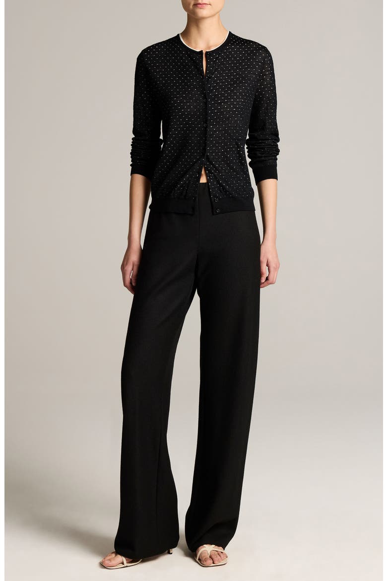 Dot Motif Wool Blend Cardigan, Alternate, color, BLACK/ OFF WHITE