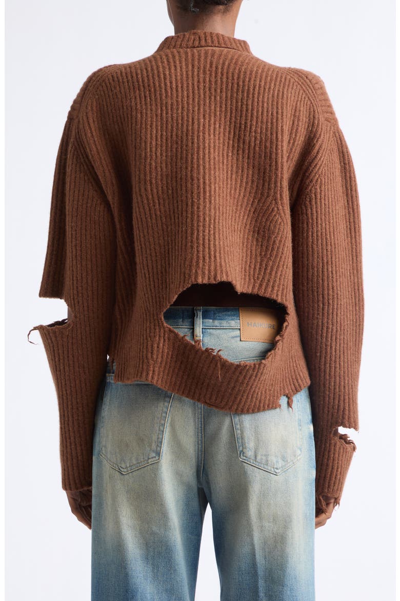 Ozie Destroyed Rib Merino Wool Sweater (Nordstrom Exclusive), Alternate, color, TABAC
