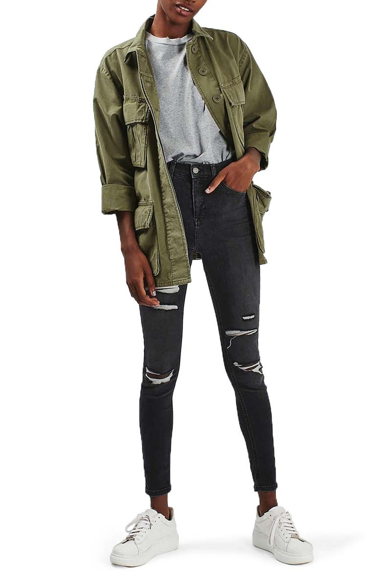 Topshop Oversize Army Shirt Jacket, Alternate, color, 