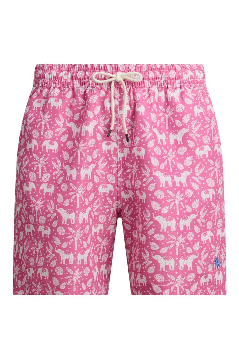 Traveler Classic Print Swim Trunks, Alternate, color, PINK ELEPHANT PALMS