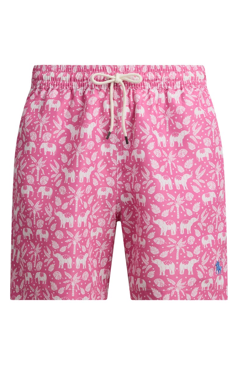 Polo Ralph Lauren Traveler Classic Print Swim Trunks, Alternate, color, Pink Elephant Palms