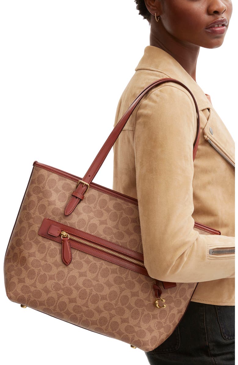 COACH Taylor Signature Coated Canvas Tote, Alternate, color,