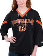 STARTER Women's Starter Black Cincinnati Bengals Rally Lace-Up 3/4 Sleeve T-Shirt