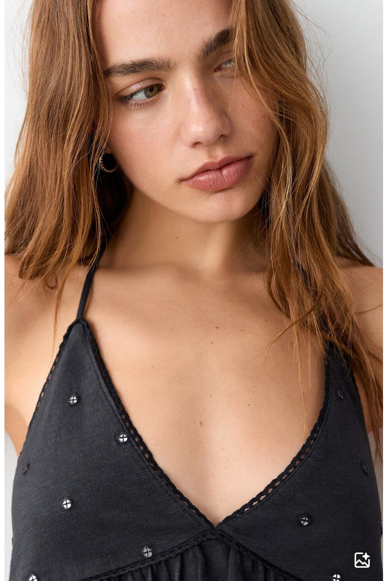Sequin Embroidered Cotton Halter Top, Alternate, color, CHARCOAL
