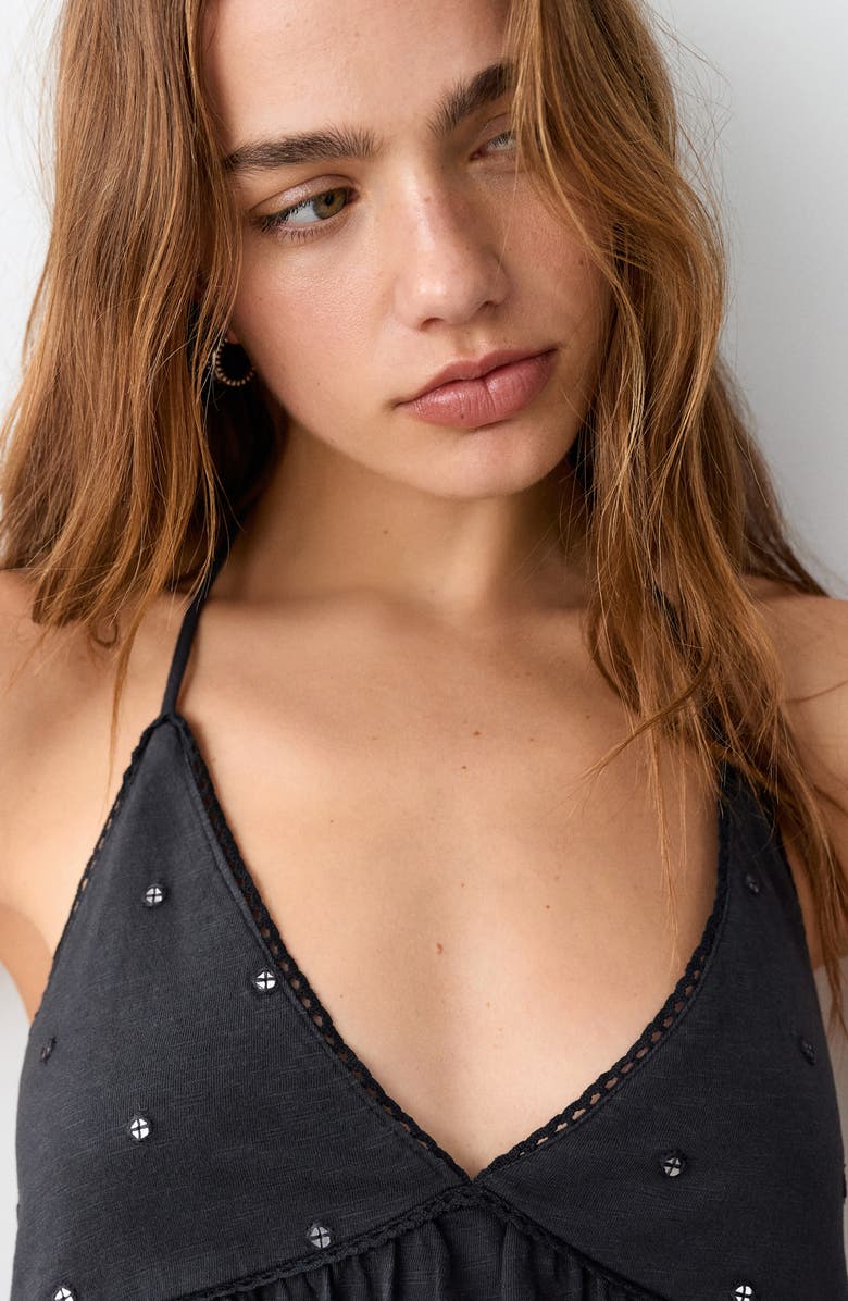 MANGO TEEN <p>Sequin Embroidered Cotton Halter Top</p>, Alternate, color, Charcoal