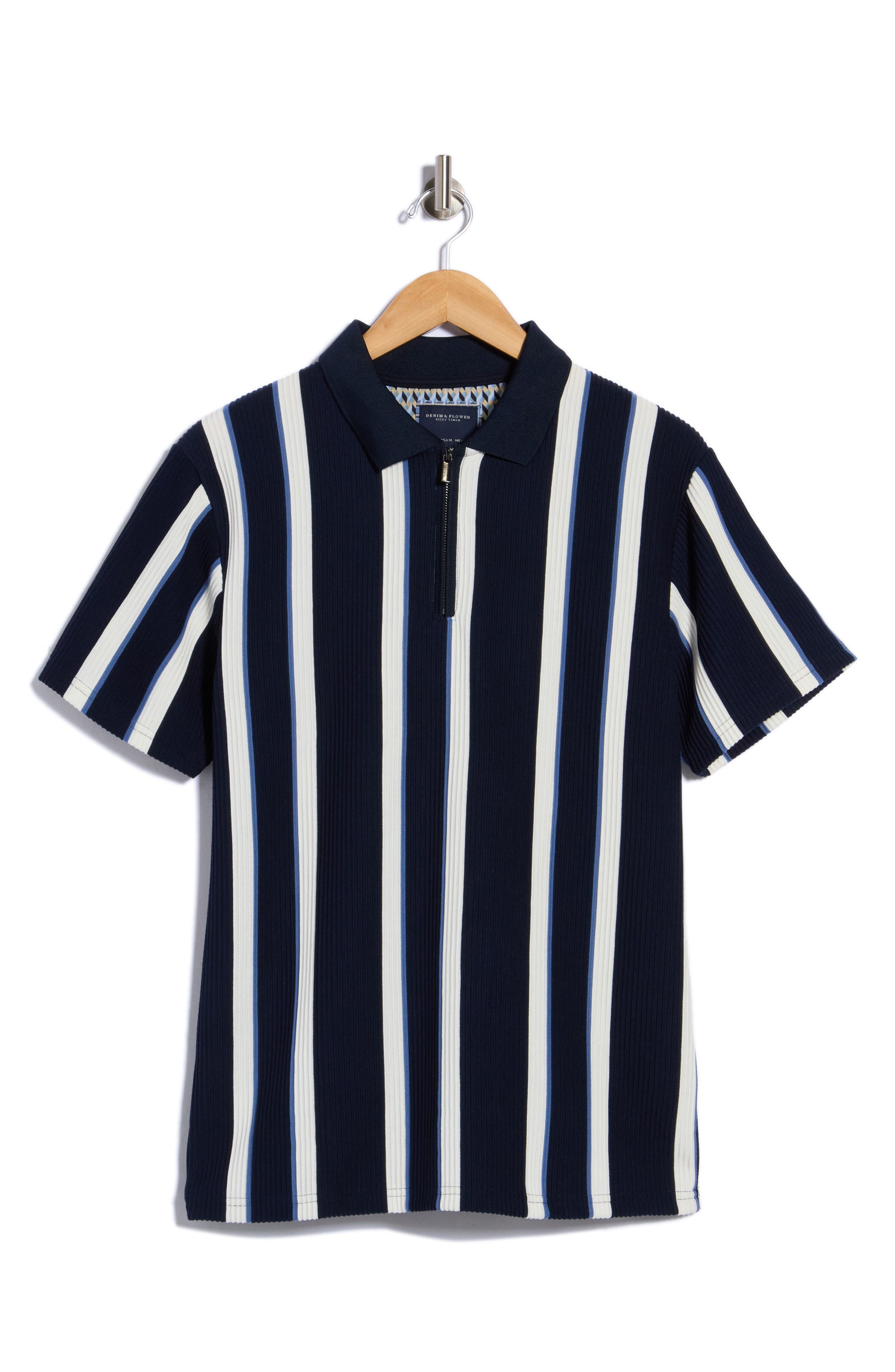 Vertical Stripe Short Sleeve Zip Polo