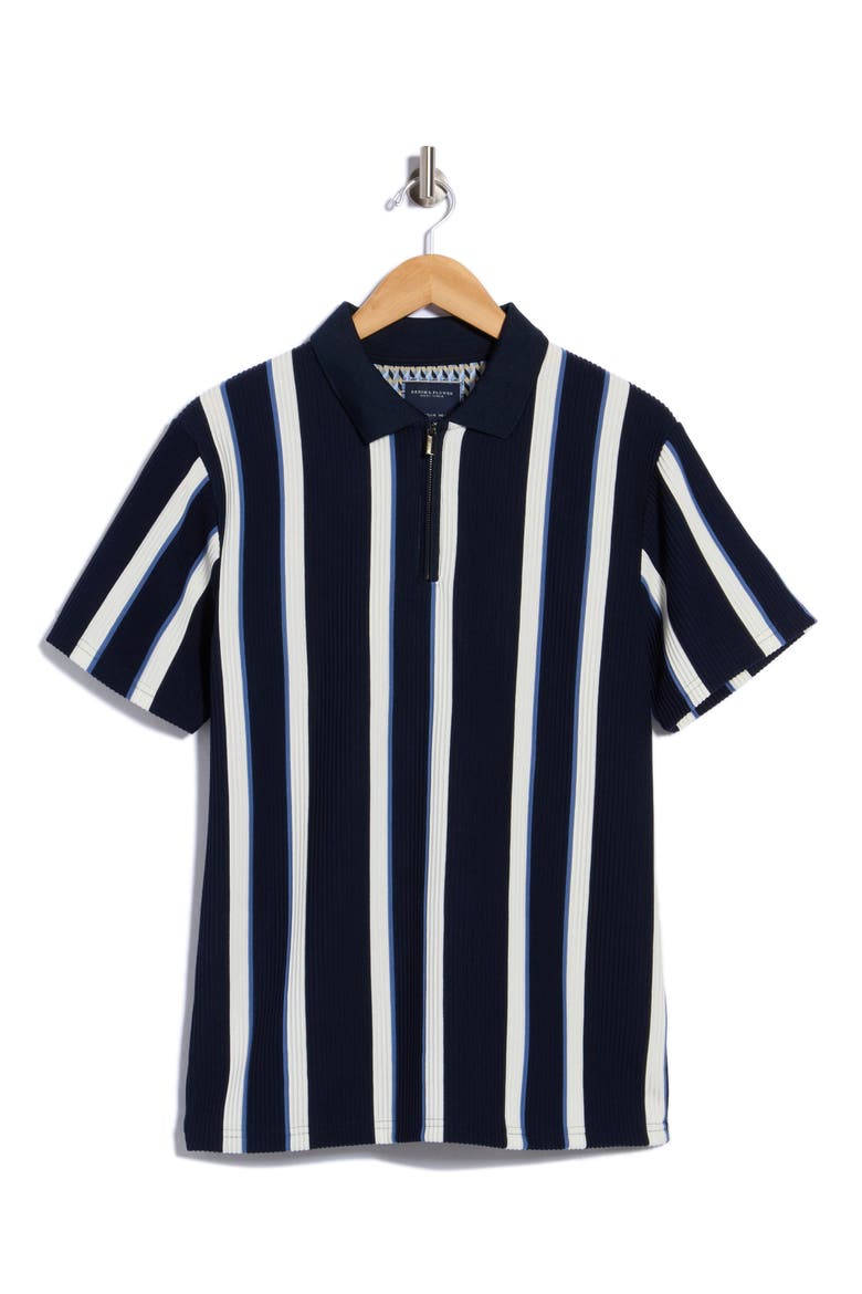Vertical Stripe Short Sleeve Zip Polo, Main, color, NAVY