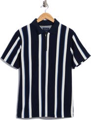 DENIM AND FLOWER Vertical Stripe Short Sleeve Zip Polo