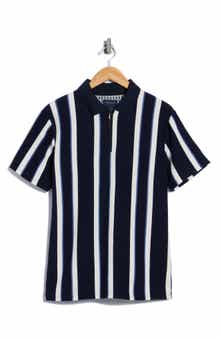 Vertical Stripe Short Sleeve Zip Polo