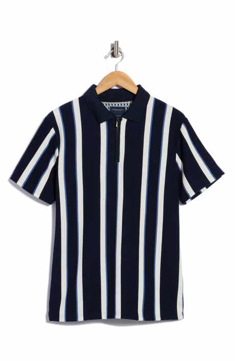 Vertical Stripe Short Sleeve Zip Polo