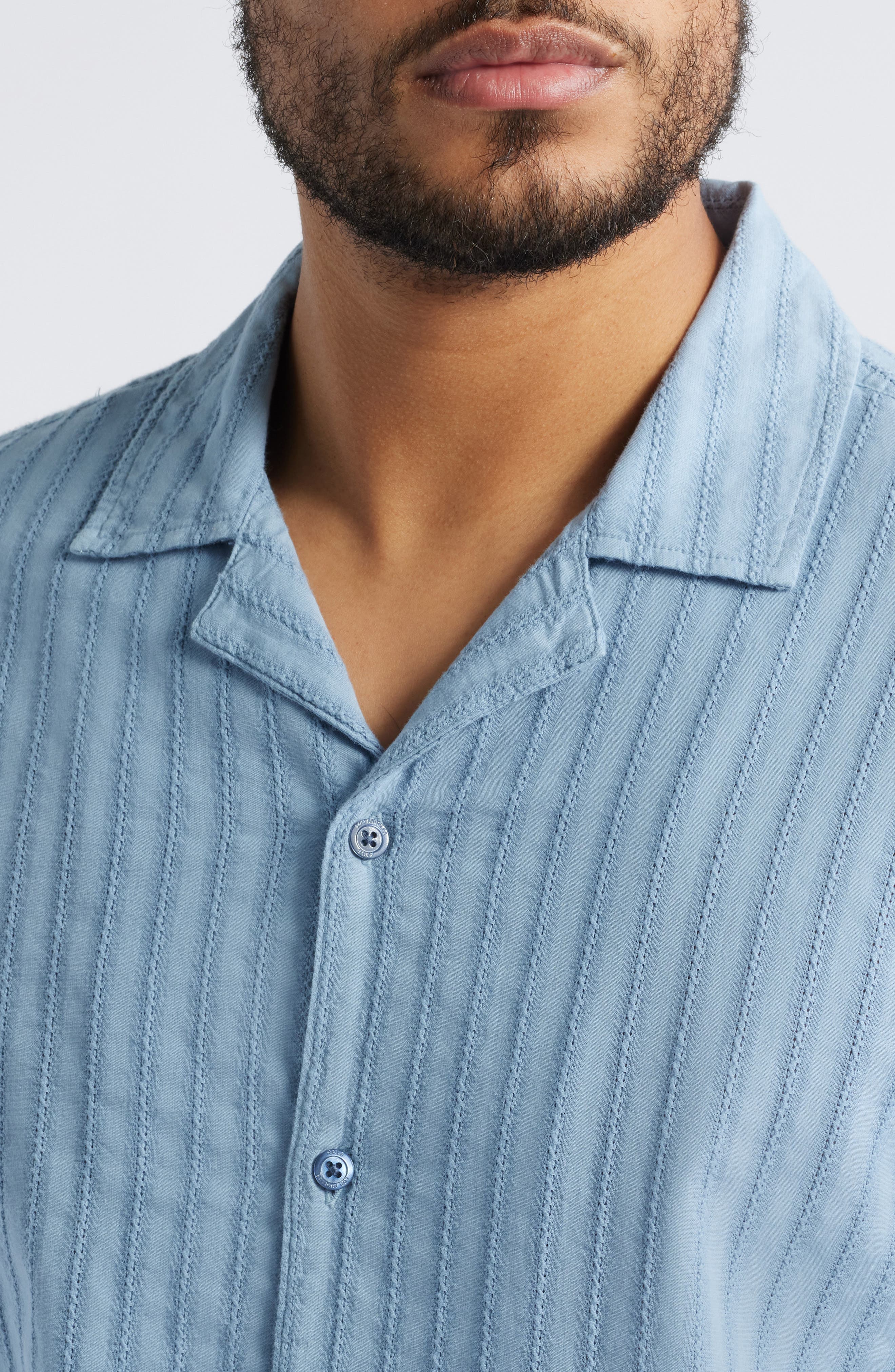 Sinclair Textured Stripe Cotton Camp Shirt - image 2