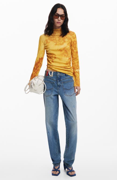 Desigual Funnel Neck Printed Sweater In Yellow