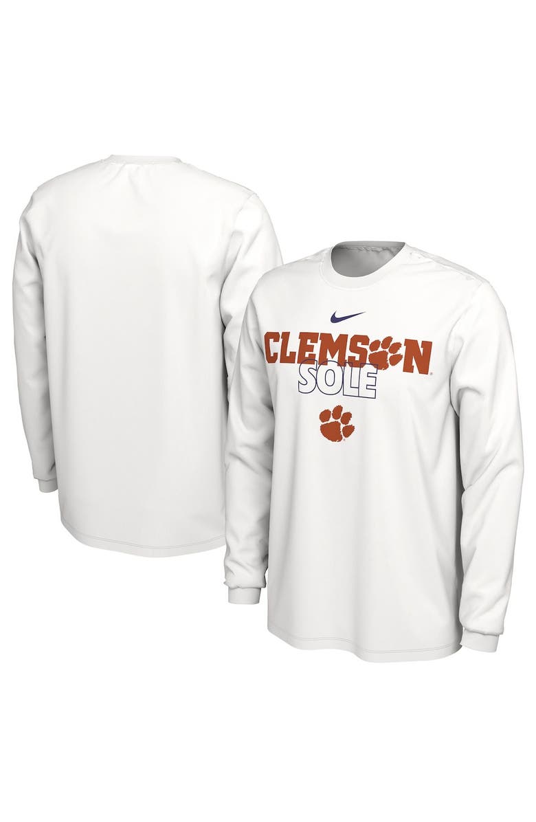Nike White Clemson Tigers 2023 On Court Bench Long Sleeve T-Shirt, Main, color, 