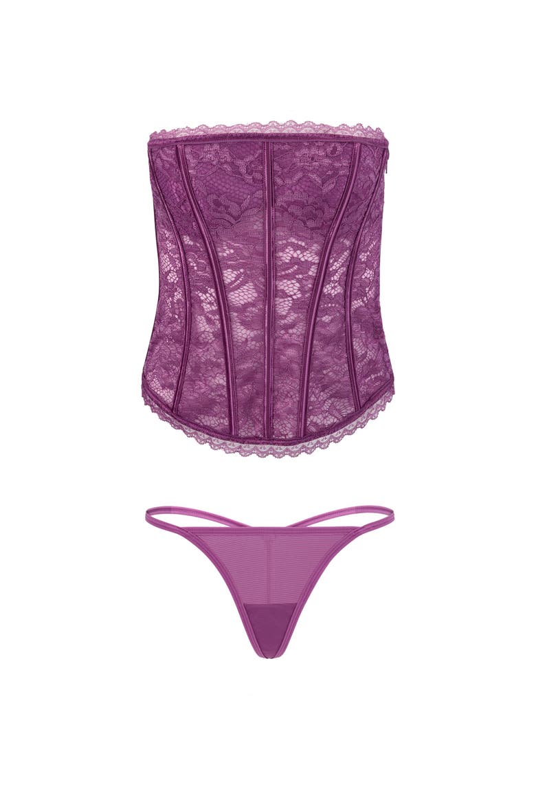 Hailey Lined Corset & G-string Set, Alternate, color, Dark purple