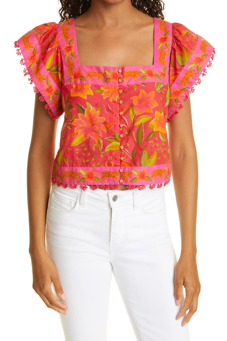 Solar Forest Square Neck Cotton Blouse, Main, color, SOLAR FOREST