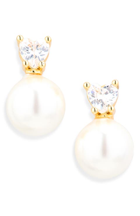 Addison Heart Cubic Zirconia & Imitation Pearl Stud Earrings