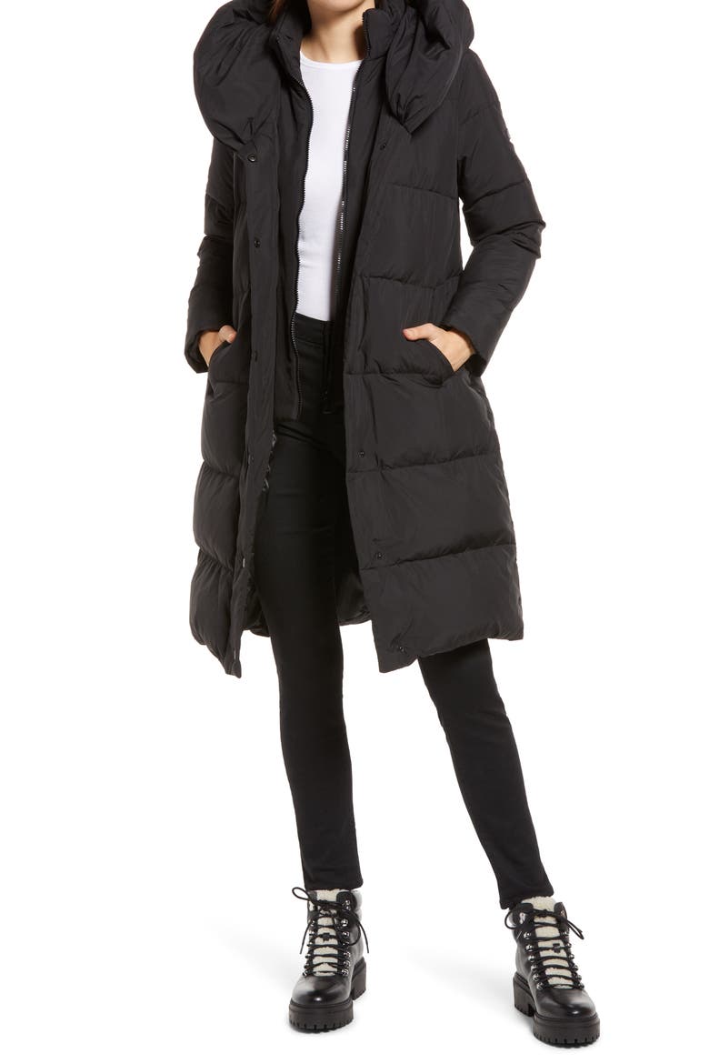 Pillow Collar Quilted Puffer Coat, Main, color, BLACK