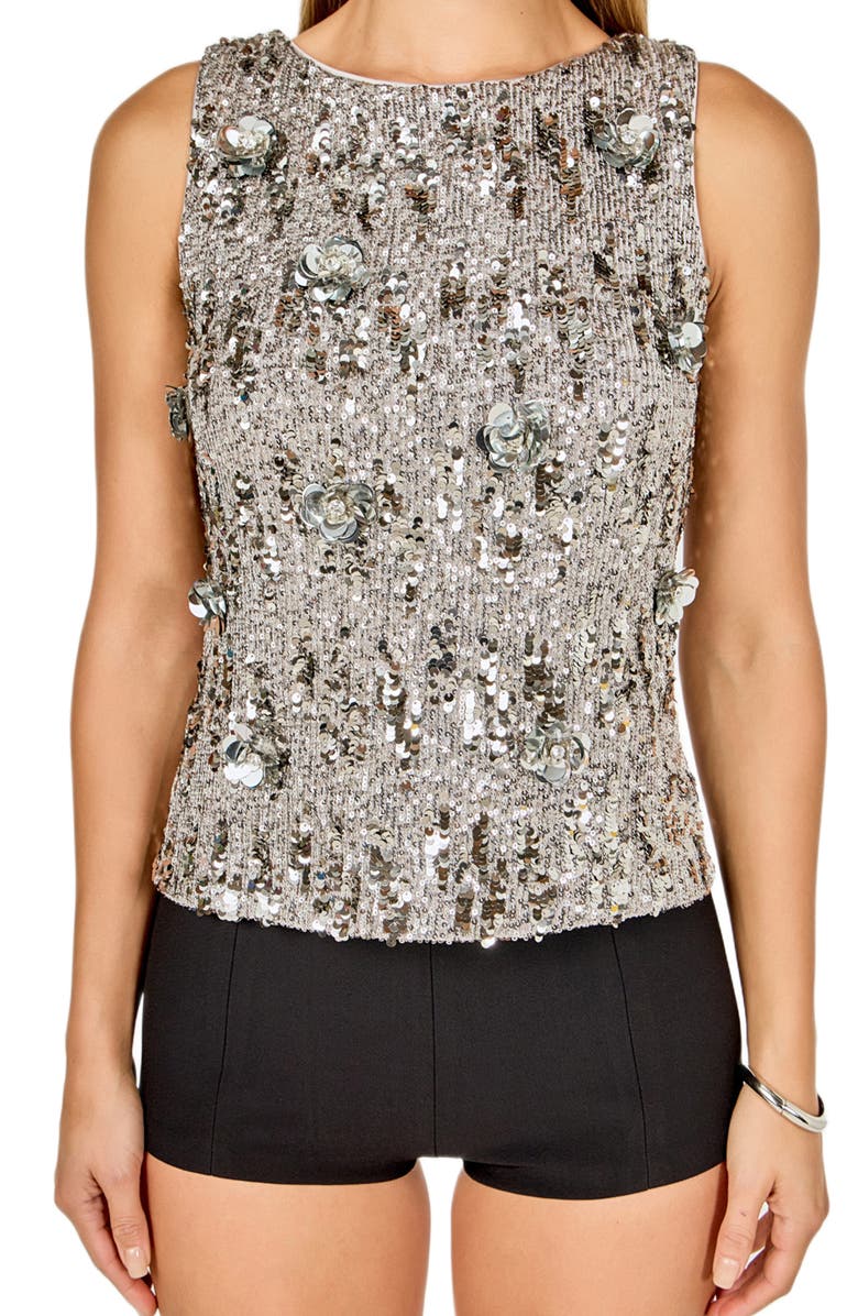 Endless Rose Floral Appliqué Sequin Top, Alternate, color, Silver/Charcoal