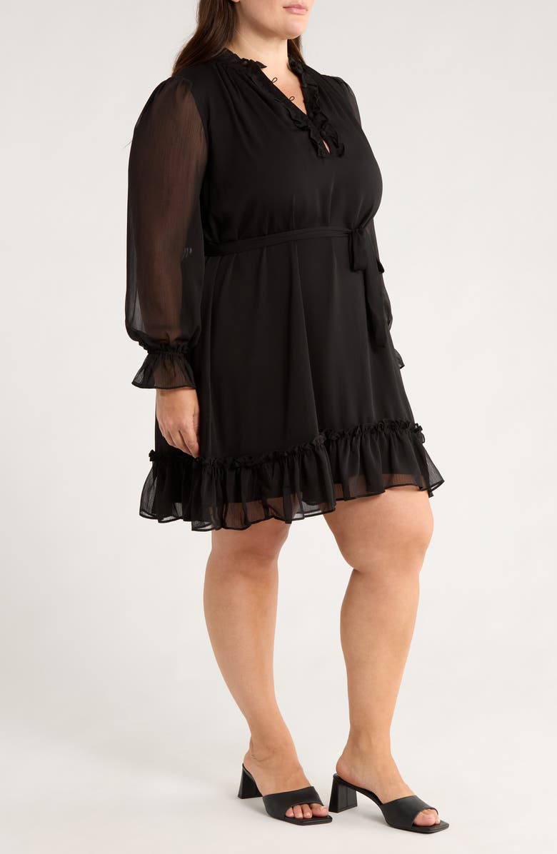 CeCe Ruffle Tie Waist Long Sleeve Dress, Alternate, color, Rich Black