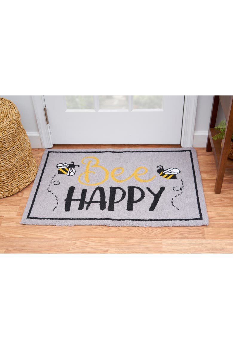 "Bee Happy" Bumble Bee Indoor Rug, Alternate, color, Grey