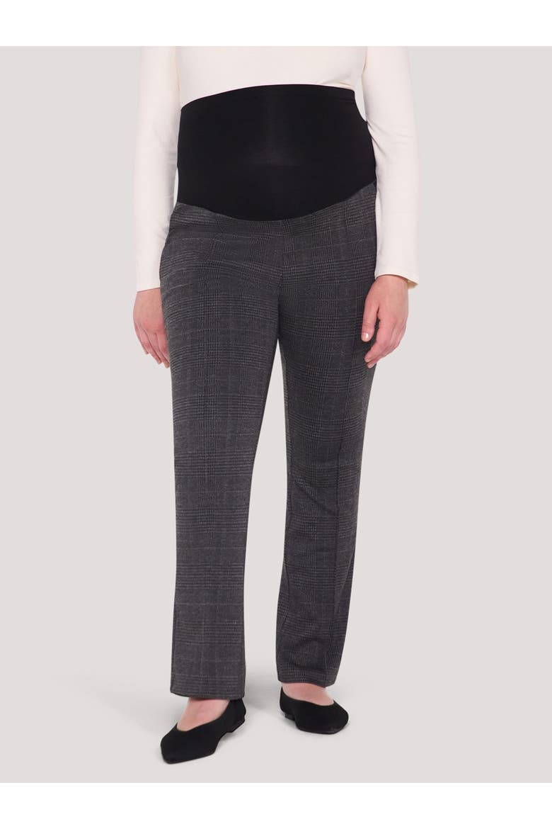 Mia Secret Fit Over the Belly Slim Straight Leg Pant, Main, color, Grey Plaid