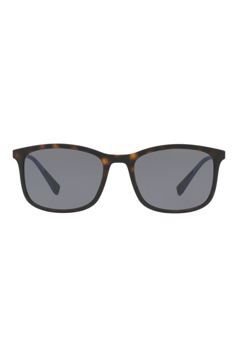 56mm Polarized Rectangle Sunglasses, Main, color, HAVANA RUBBER/ GREY