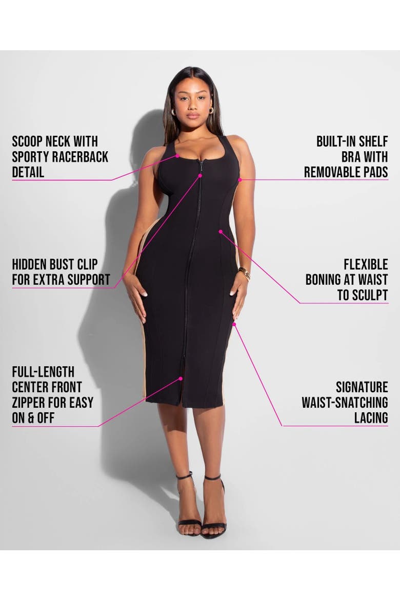 Mega Sculpting Scoop Neck Zip Front Midi Dress, Alternate, color, Contour Black/Sand