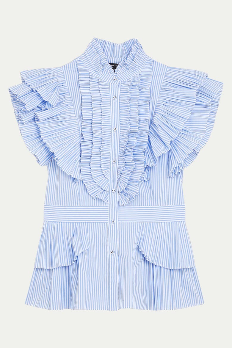 Sleeveless Striped Pleated Ruffle Blouse, Alternate, color, Stripe