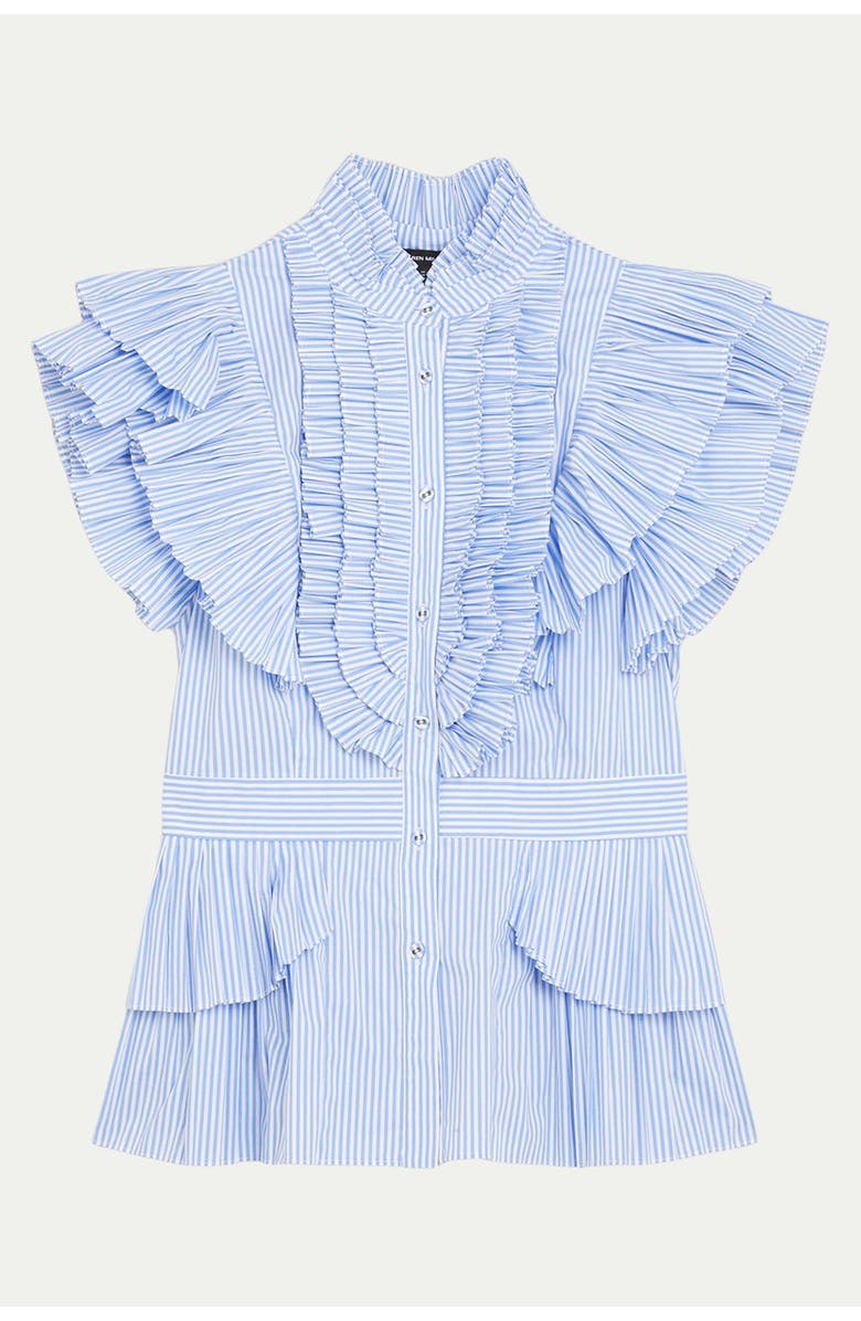 Karen Millen Sleeveless Striped Pleated Ruffle Blouse, Alternate, color, Stripe